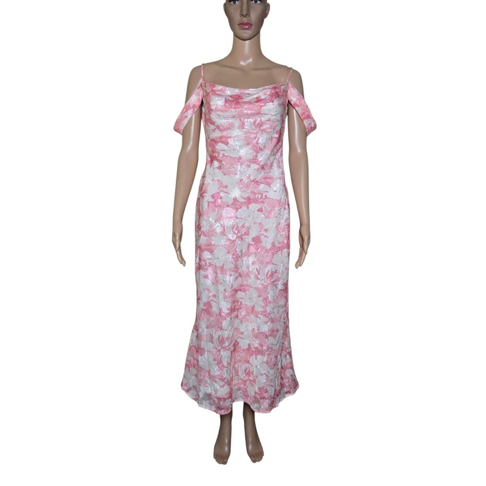 NWT Holly Molly Women's Pink Floral Cowl Neck Low Back Cocktail Dress Sz 8